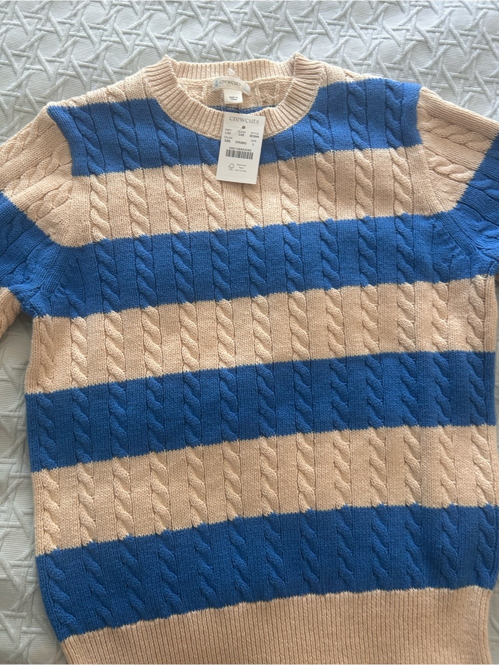 Crewcuts Kids Unisex Cable Knit Striped Sweater - Blue & Cream